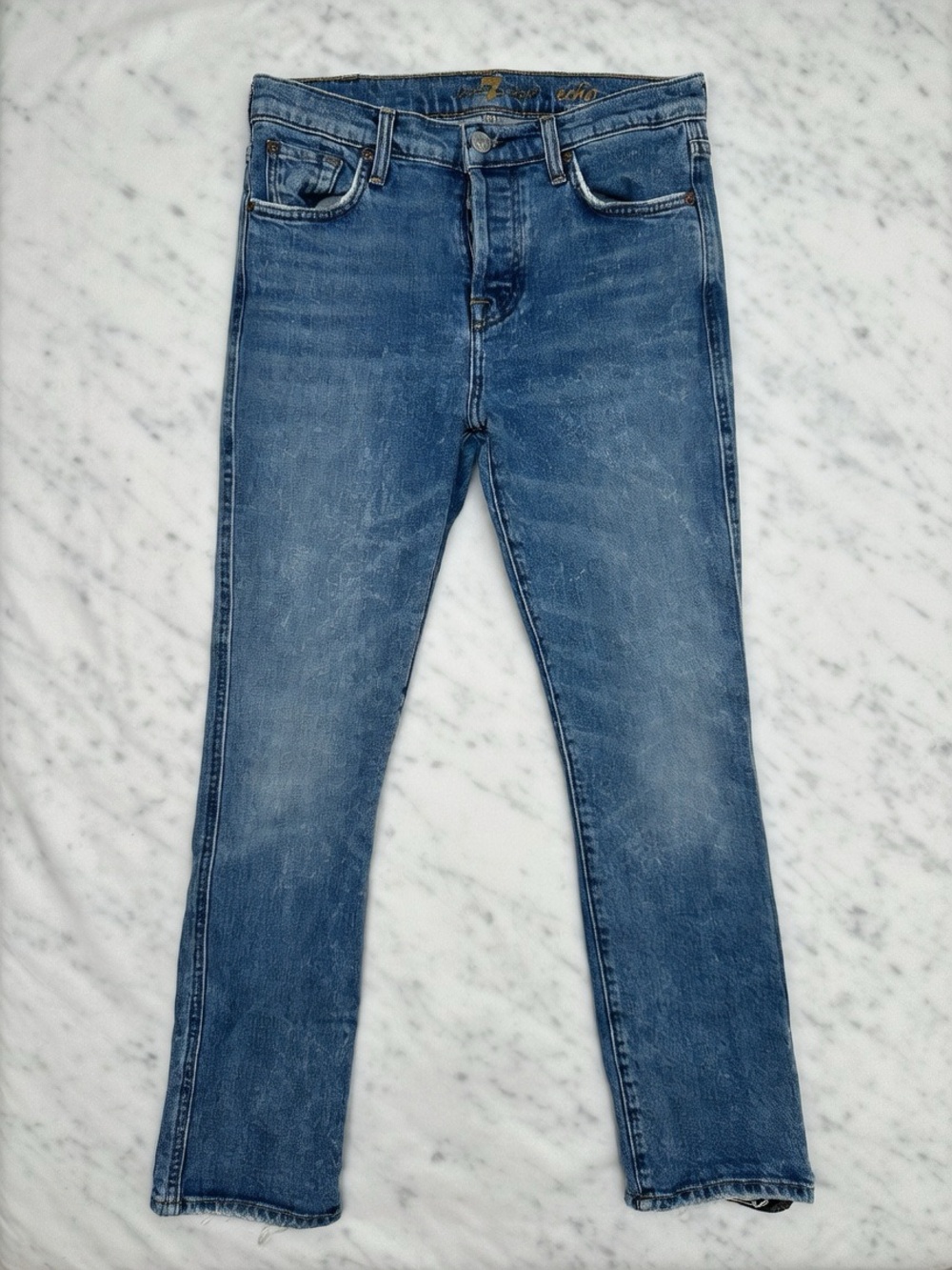 7 For All Mankind "Edie" Button-Fly Straight Leg Jeans